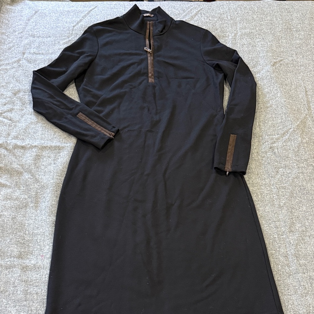 J. McLaughlin Black Long Sleeve Dress with Brown Accents